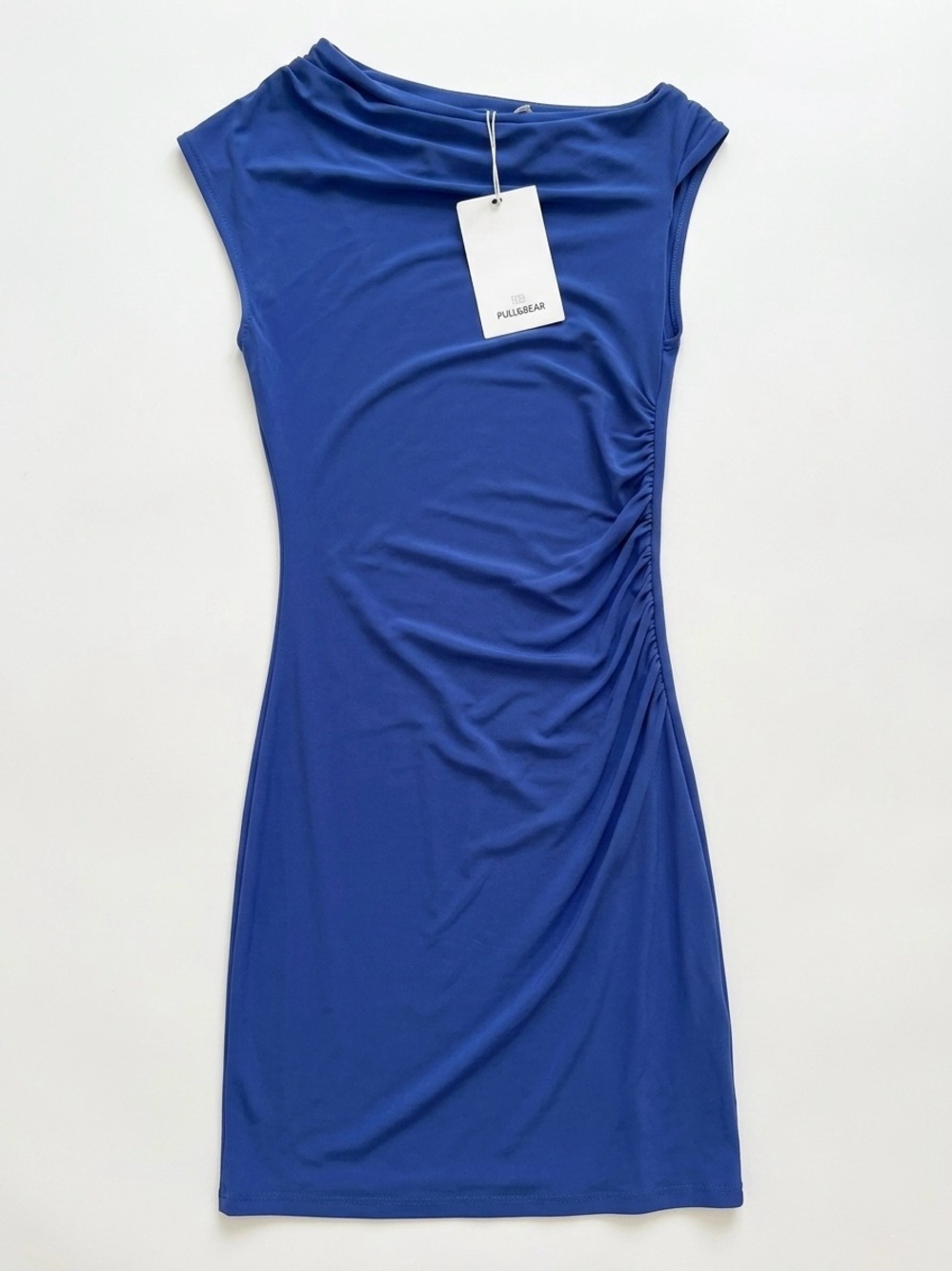 ✨3 for $15✨ NWT Pull & Bear Cobalt Blue Ruched Side Asymmetric Cowl Neck Mini